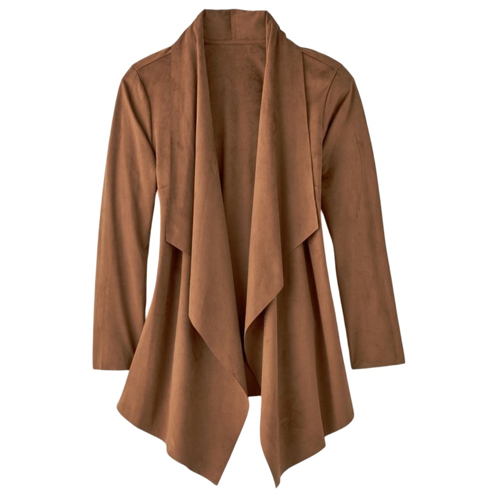 Soft‎ Surroundings Women’s Shape Drape Faux Suede Open Front Jacket Brown Large